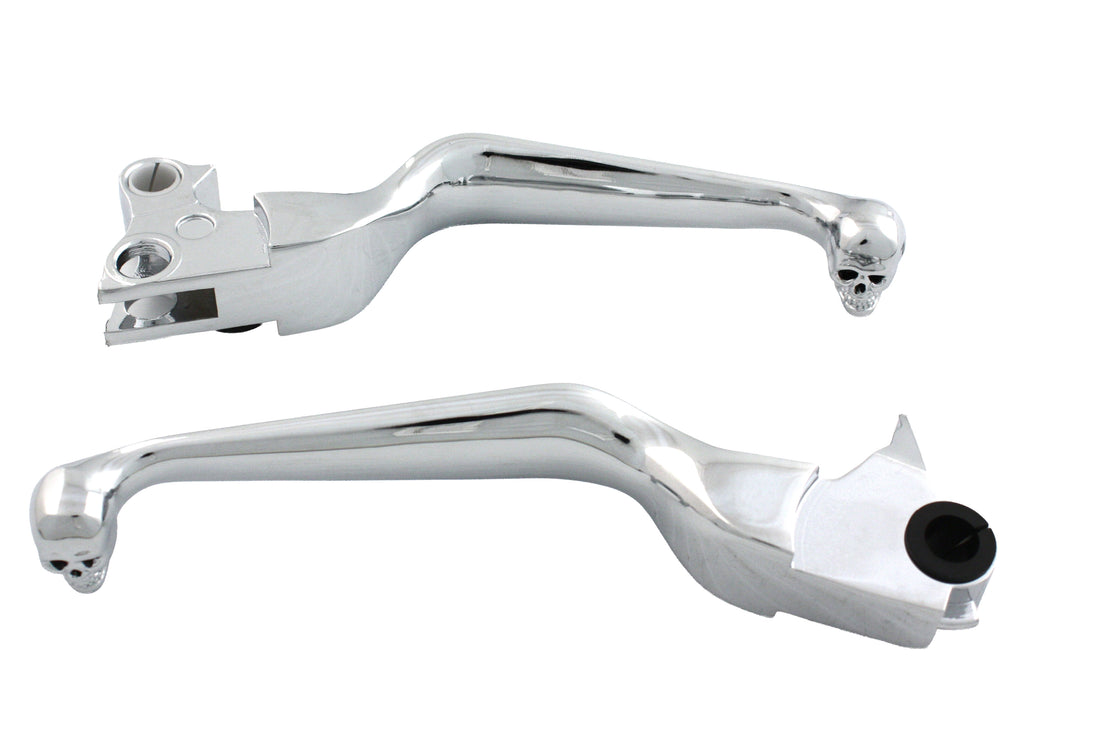 26-0787 - Chrome Contour Hand Lever Set with Skull Ends by V-Twin