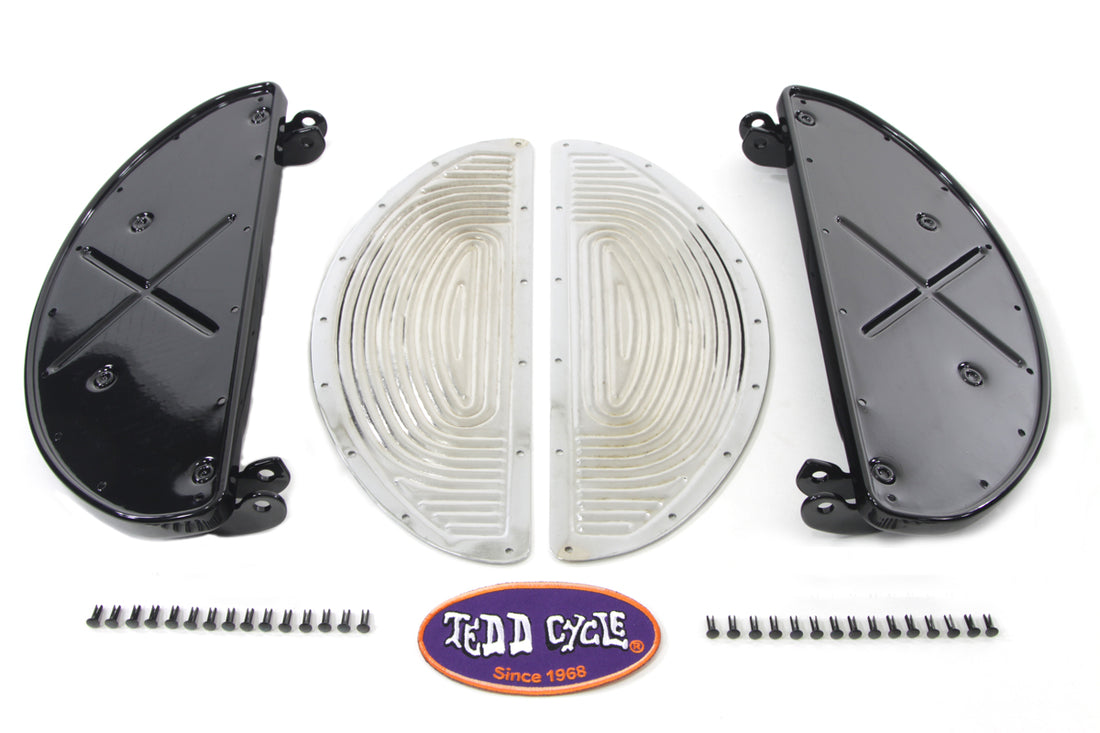 27-0372 - Black Driver Half Moon Footboard Set with Chrome Ribbed by V-Twin