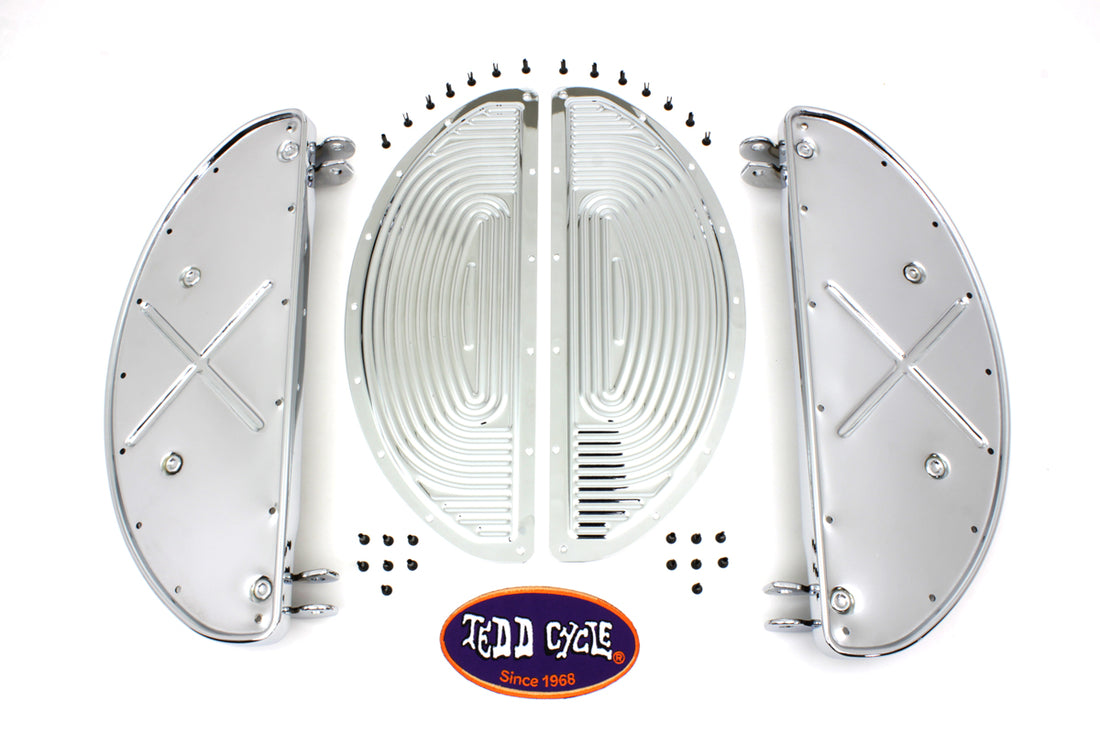 27-0373 - Chrome Driver Half Moon Footboard Set with Ribbed Insert by V-Twin