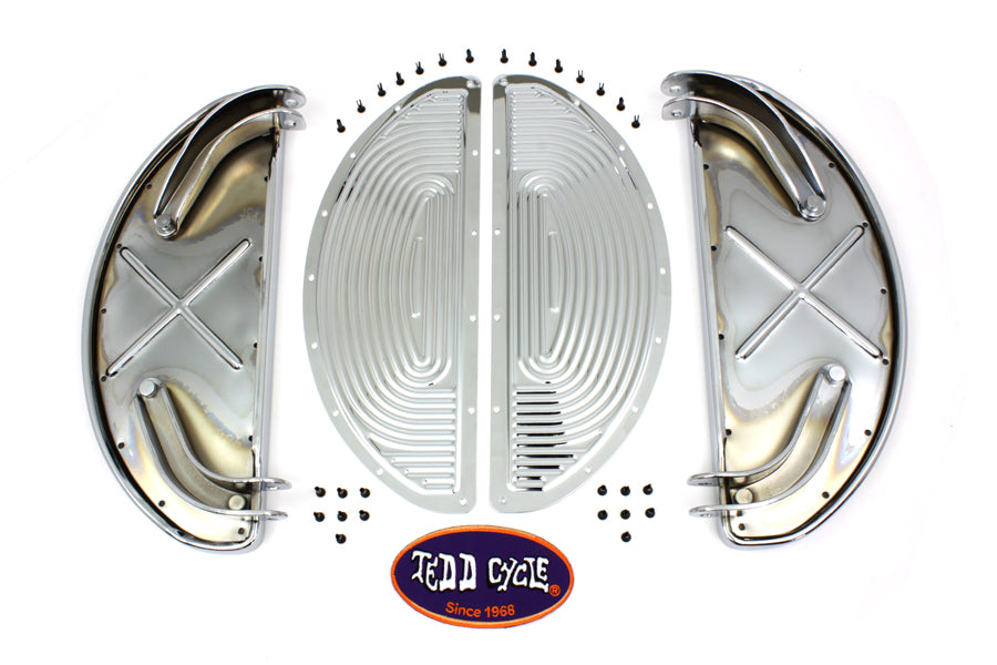 27-0373 - Chrome Driver Half Moon Footboard Set with Ribbed Insert by V-Twin