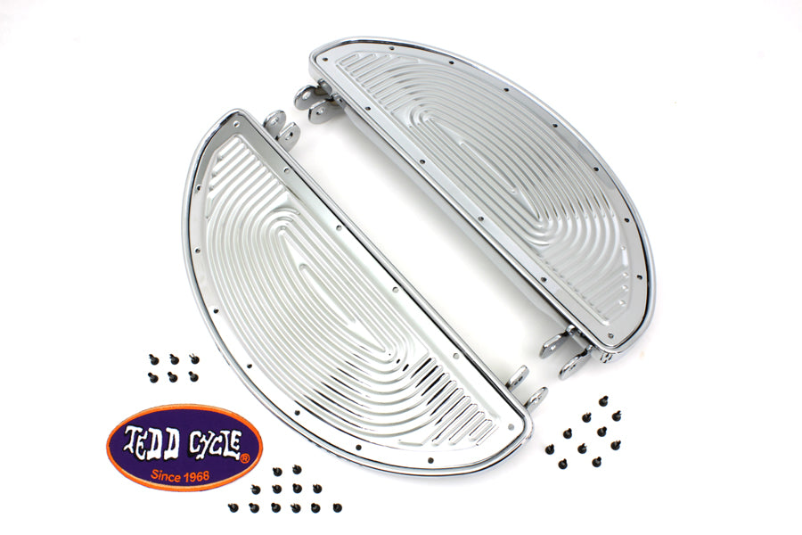 27-0373 - Chrome Driver Half Moon Footboard Set with Ribbed Insert by V-Twin