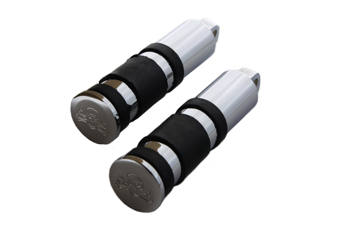 27-0726 - Chrome Banded Skull End Footpeg Set by Wyatt Gatling