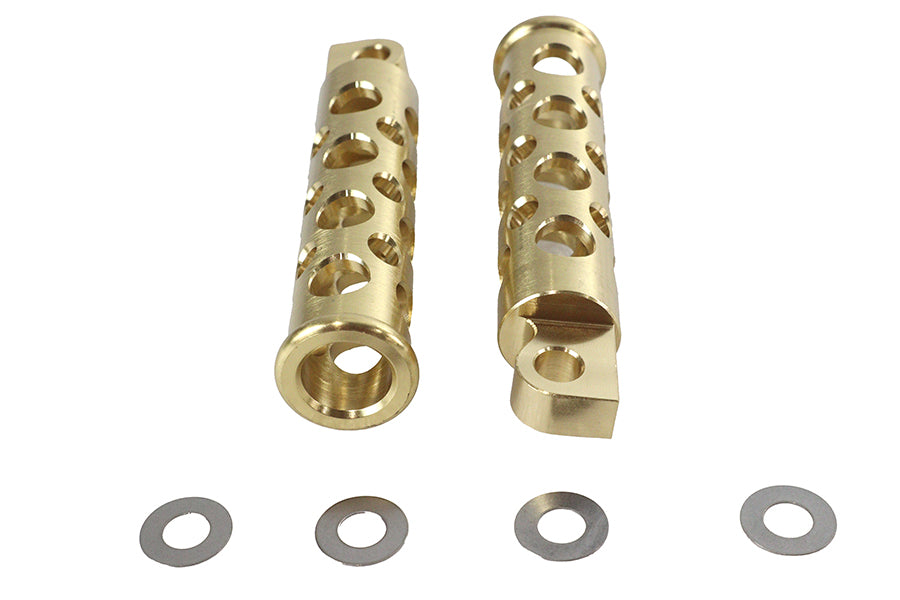 27-1765 - Swiss Cheese Style Footpeg Set Brass by V-Twin