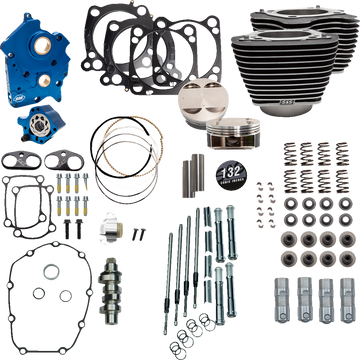 S&S CYCLE 132" Power Package Engine Performance Kit - Chain Drive - Water Cooled - Highlighted Fins - M8 310-1229