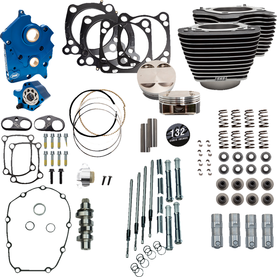 S&S CYCLE 132" Power Package Engine Performance Kit - Chain Drive - Water Cooled - Highlighted Fins - M8 310-1229