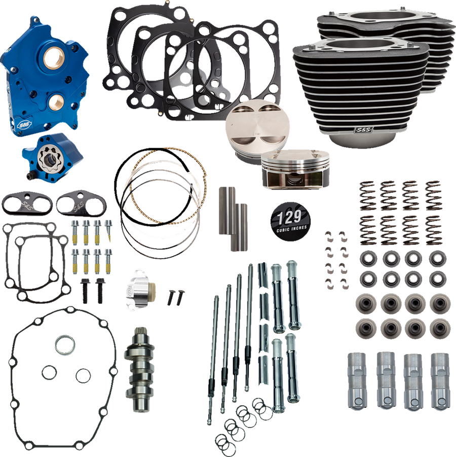 S&S CYCLE 129" Power Package Engine Performance Kit - Chain Drive - Oil Cooled - Highlighted Fins - M8 310-1223