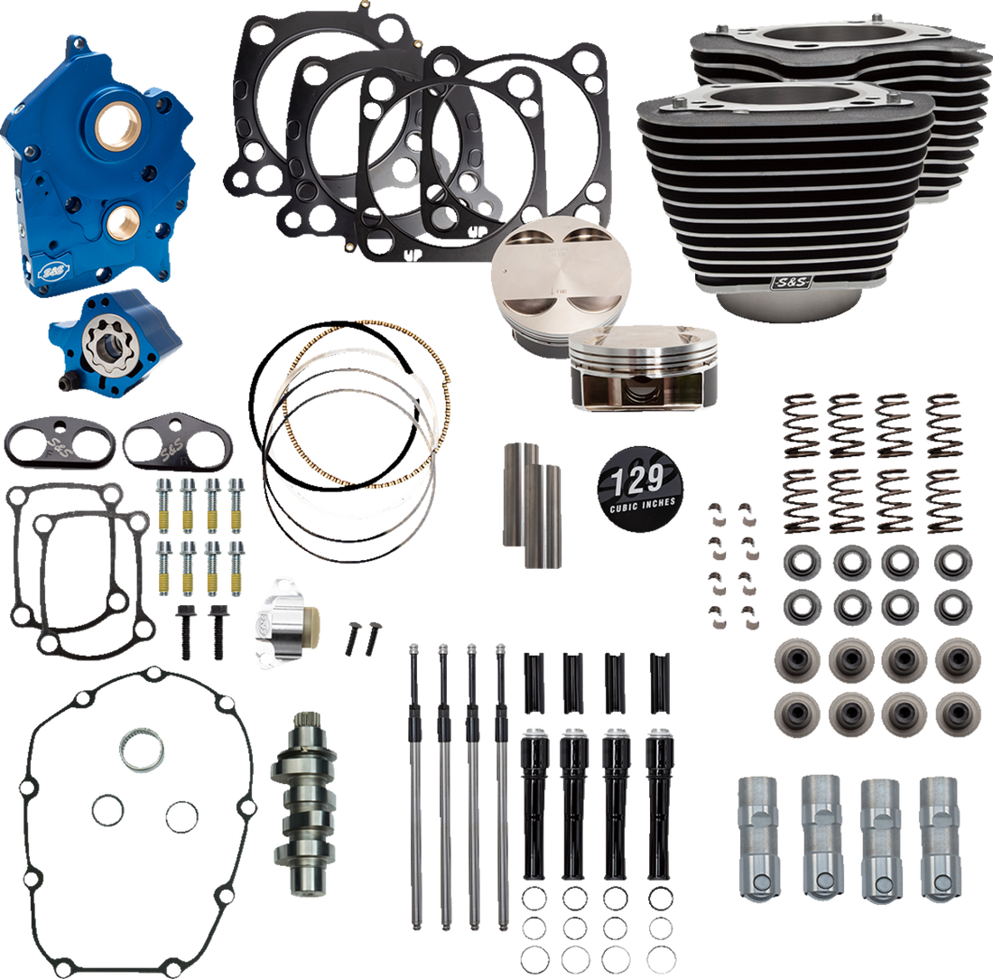 S&S CYCLE 129" Power Package Engine Performance Kit - Chain Drive - Oil Cooled - Highlighted Fins - M8 310-1225