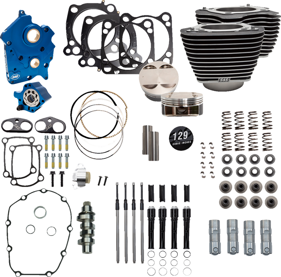 S&S CYCLE 129" Power Package Engine Performance Kit - Chain Drive - Oil Cooled - Highlighted Fins - M8 310-1225