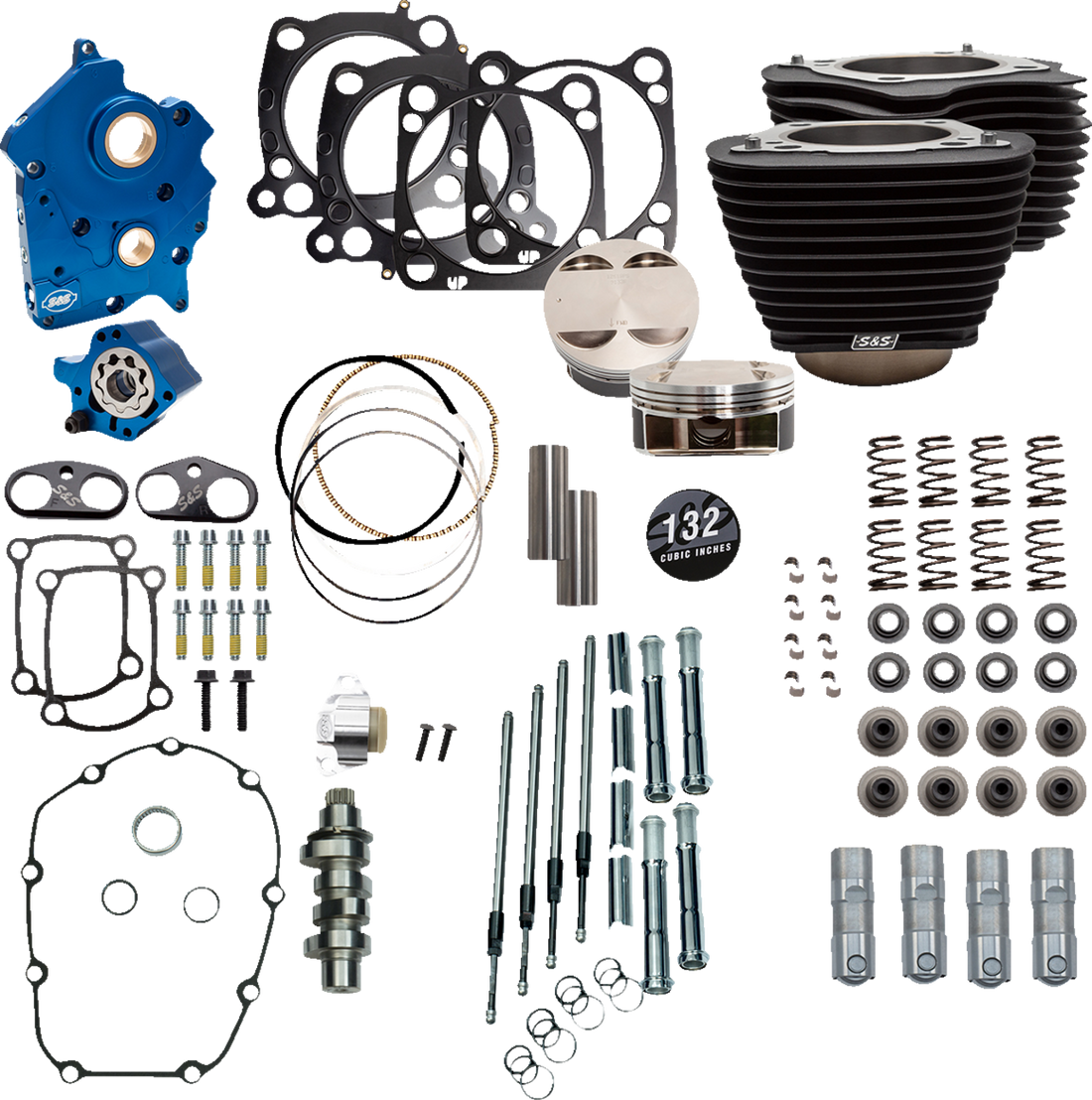 S&S CYCLE 132" Power Package Engine Performance Kit - Chain Drive - Oil Cooled - Non-Highlighted Fins - M8 310-1233