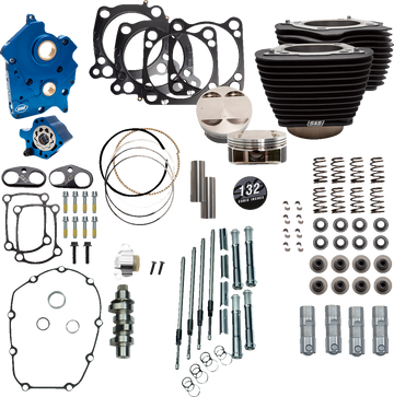 S&S CYCLE 132" Power Package Engine Performance Kit - Chain Drive - Oil Cooled - Non-Highlighted Fins - M8 310-1233