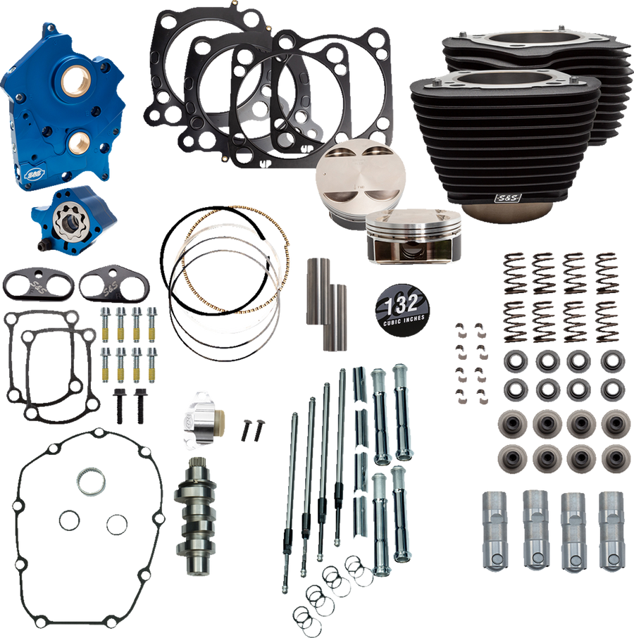 S&S CYCLE 132" Power Package Engine Performance Kit - Chain Drive - Oil Cooled - Non-Highlighted Fins - M8 310-1233