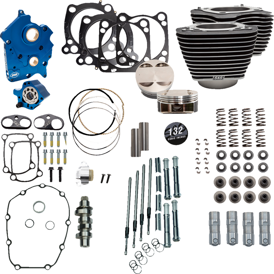 S&S CYCLE 132" Power Package Engine Performance Kit - Chain Drive - Oil Cooled - Highlighted Fins - M8 310-1231