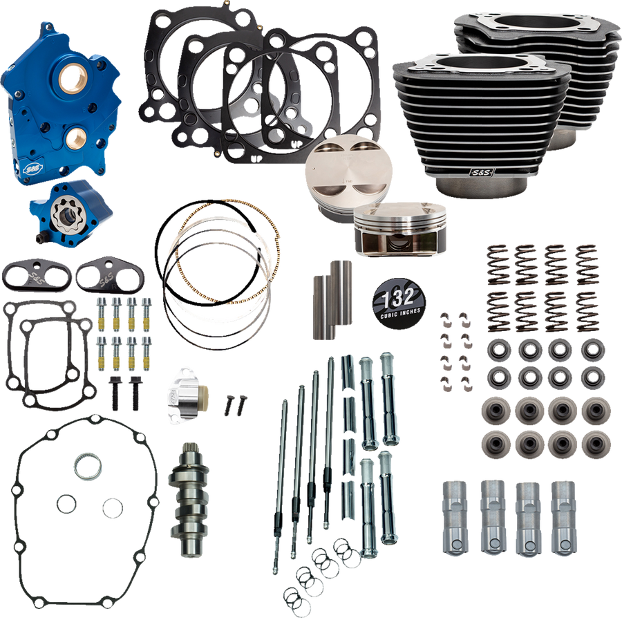 S&S CYCLE 132" Power Package Engine Performance Kit - Chain Drive - Oil Cooled - Highlighted Fins - M8 310-1237