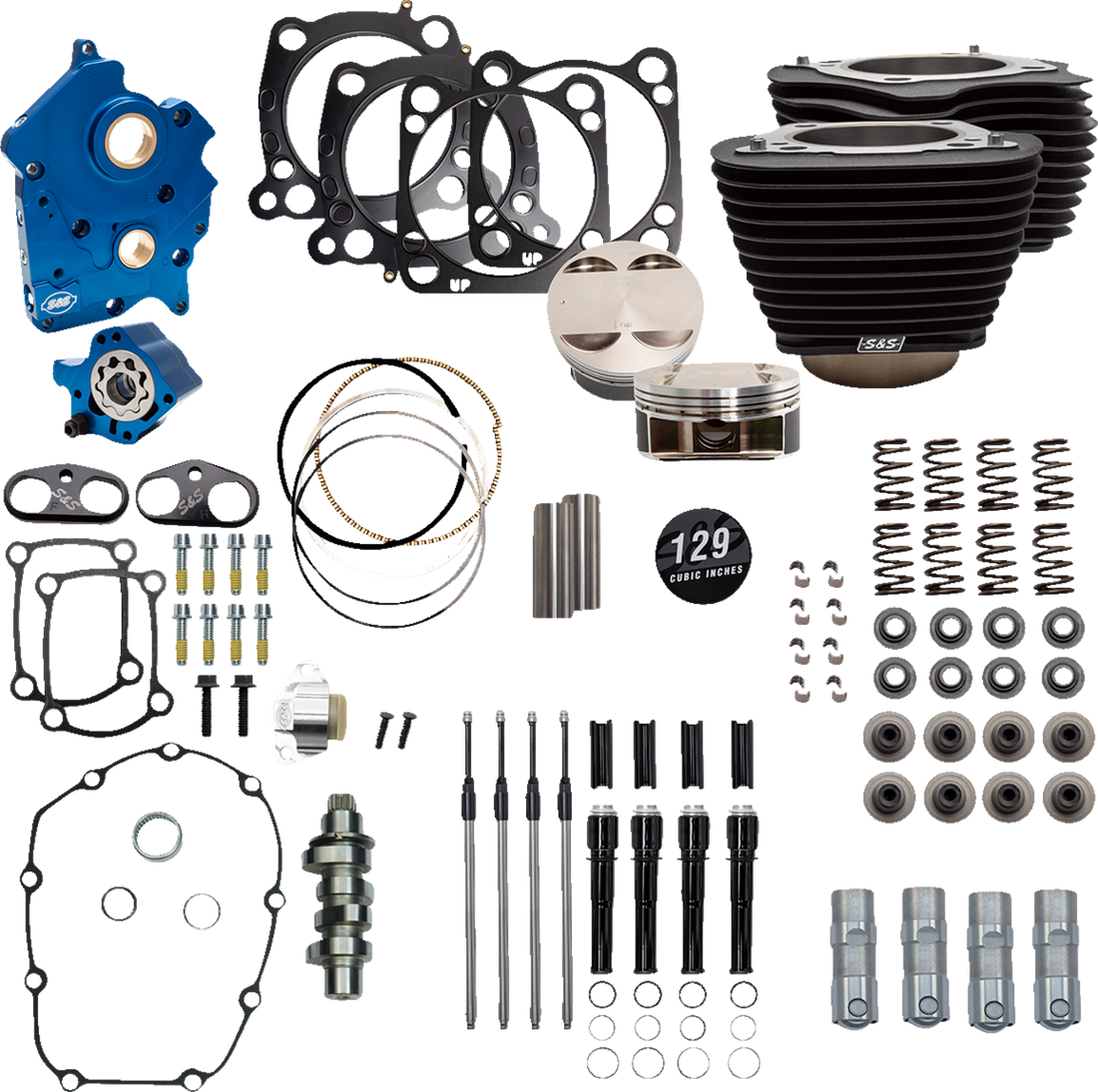 S&S CYCLE 129" Power Package Engine Performance Kit - Chain Drive - Oil Cooled - Non-Highlighted Fins - M8 310-1226