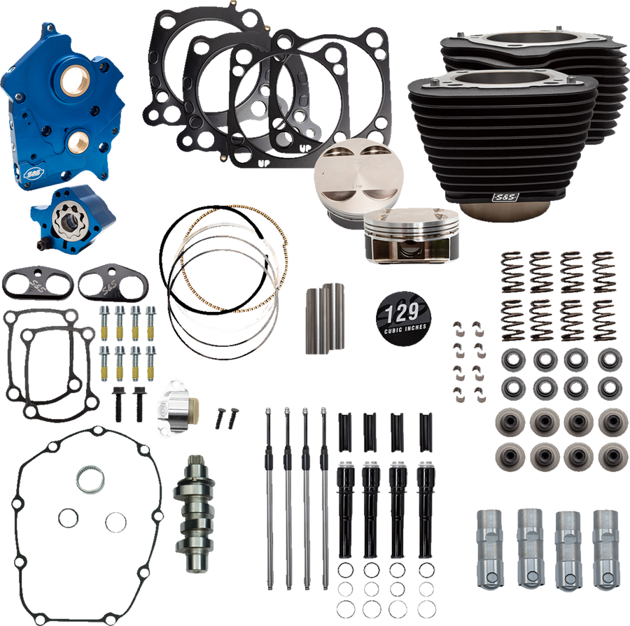 S&S CYCLE 129" Power Package Engine Performance Kit - Chain Drive - Oil Cooled - Non-Highlighted Fins - M8 310-1226