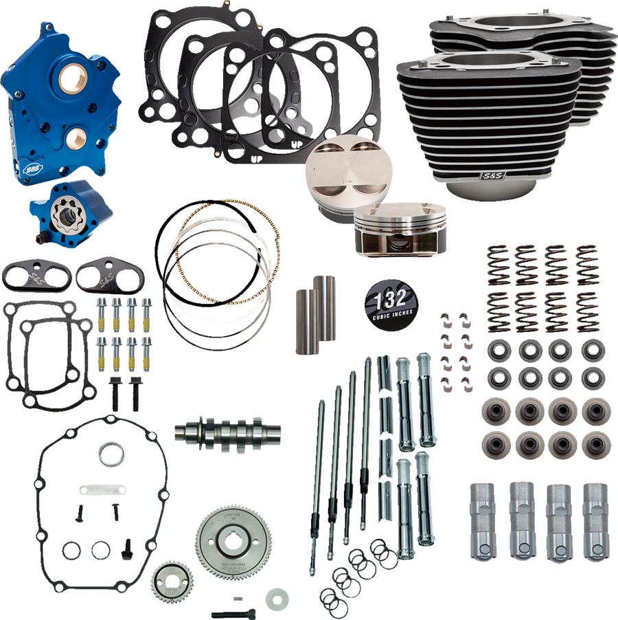 S&S CYCLE 132" Power Package Engine Performance Kit - Gear Drive - Water Cooled - Highlighted Fins - M8 310-1230