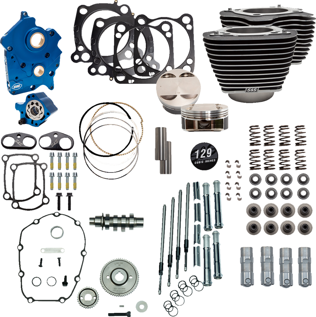 S&S CYCLE 129" Power Package Engine Performance Kit - Gear Drive - Oil Cooled - Highlighted Fins - M8 310-1224