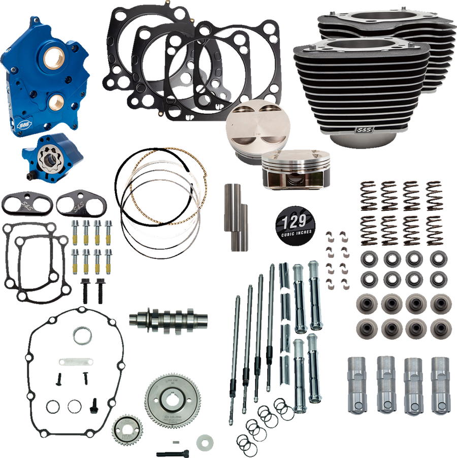 S&S CYCLE 129" Power Package Engine Performance Kit - Gear Drive - Oil Cooled - Highlighted Fins - M8 310-1224