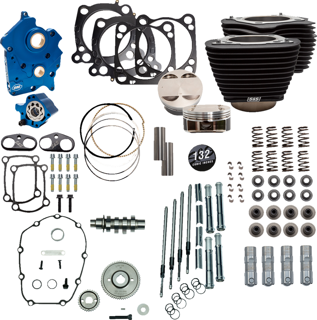 S&S CYCLE 132" Power Package Engine Performance Kit - Gear Drive - Oil Cooled - Non-Highlighted Fins - M8 310-1234