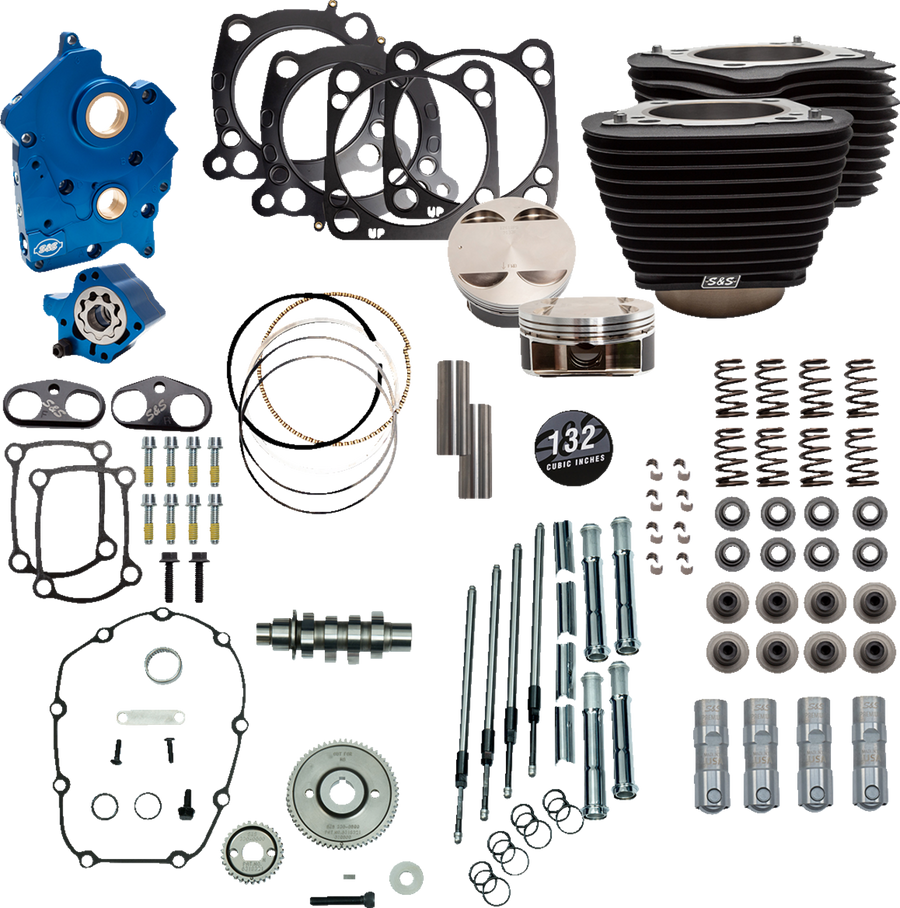 S&S CYCLE 132" Power Package Engine Performance Kit - Gear Drive - Oil Cooled - Non-Highlighted Fins - M8 310-1234