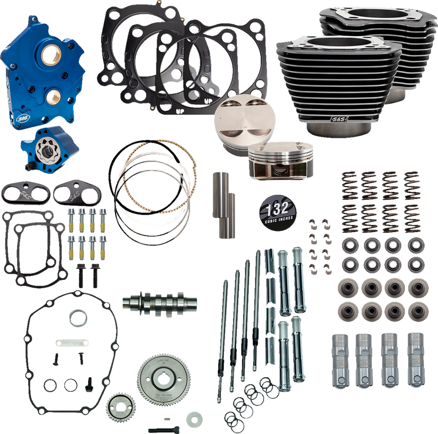 S&S CYCLE 132" Power Package Engine Performance Kit - Gear Drive - Water Cooled - Highlighted Fins - M8 310-1236