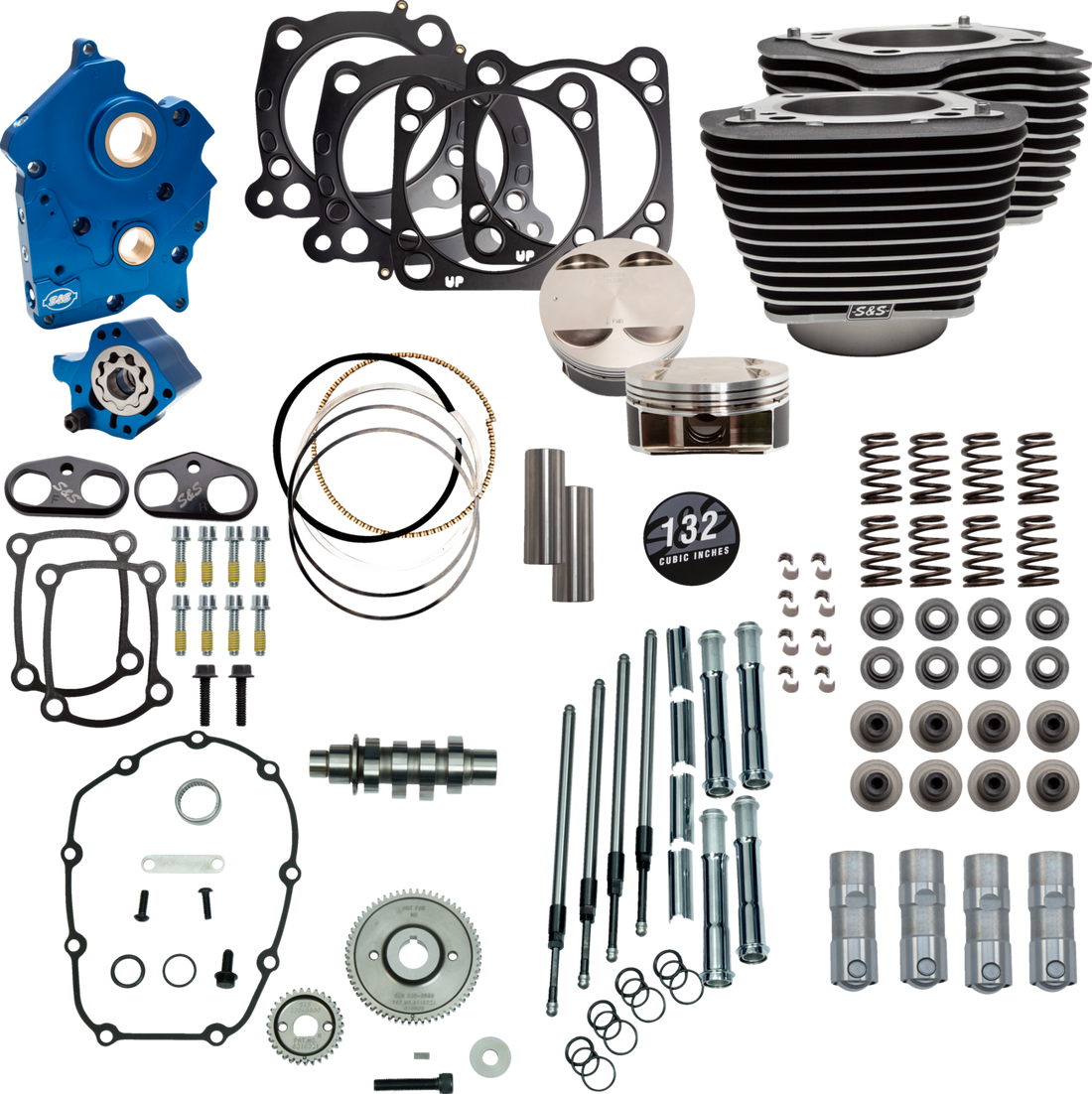 S&S CYCLE 132" Power Package Engine Performance Kit - Gear Drive - Oil Cooled - Highlighted Fins - M8 310-1232