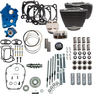 S&S CYCLE 132" Power Package Engine Performance Kit - Gear Drive - Oil Cooled - Highlighted Fins - M8 310-1232