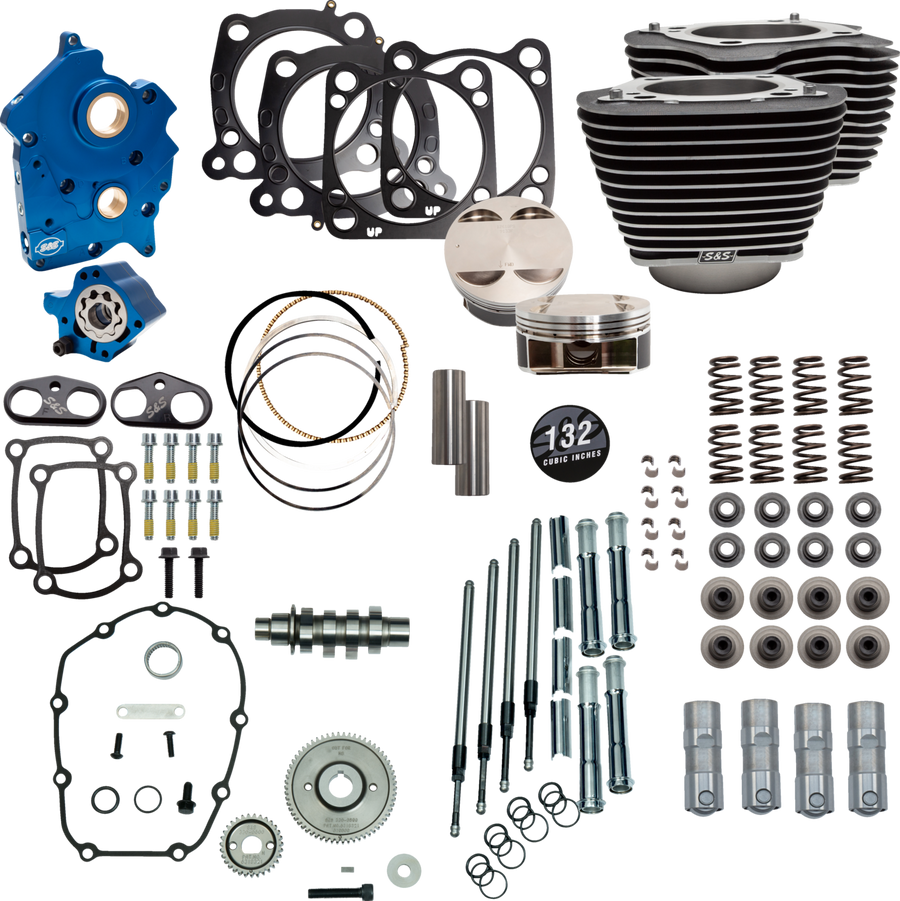 S&S CYCLE 132" Power Package Engine Performance Kit - Gear Drive - Oil Cooled - Highlighted Fins - M8 310-1232