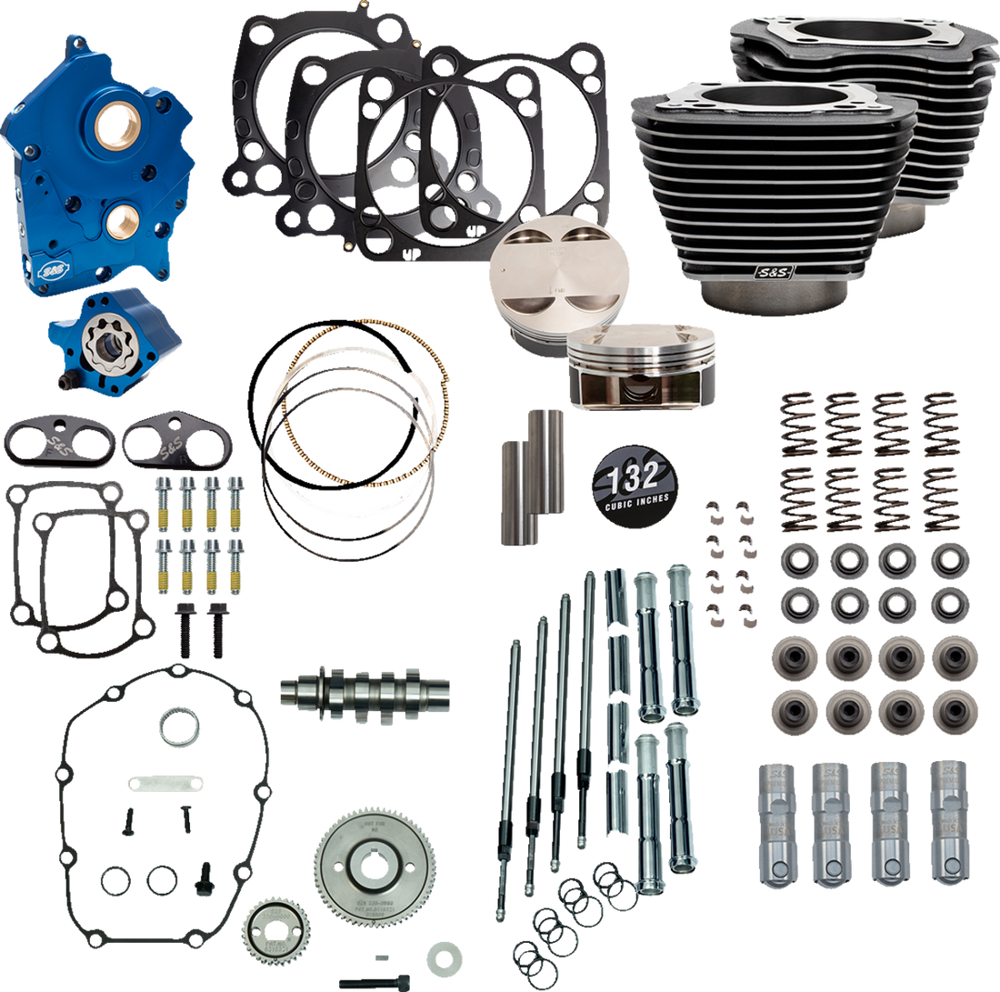 S&S CYCLE 132" Power Package Engine Performance Kit - Chain Drive - Oil Cooled - Highlighted Fins - M8 310-1238