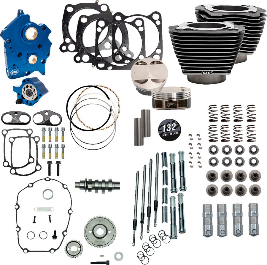 S&S CYCLE 132" Power Package Engine Performance Kit - Chain Drive - Oil Cooled - Highlighted Fins - M8 310-1238