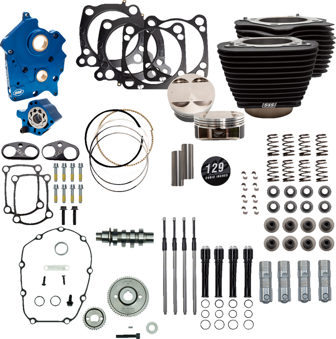 S&S CYCLE 129" Power Package Engine Performance Kit - Gear Drive - Oil Cooled - Non-Highlighted Fins - M8 310-1228