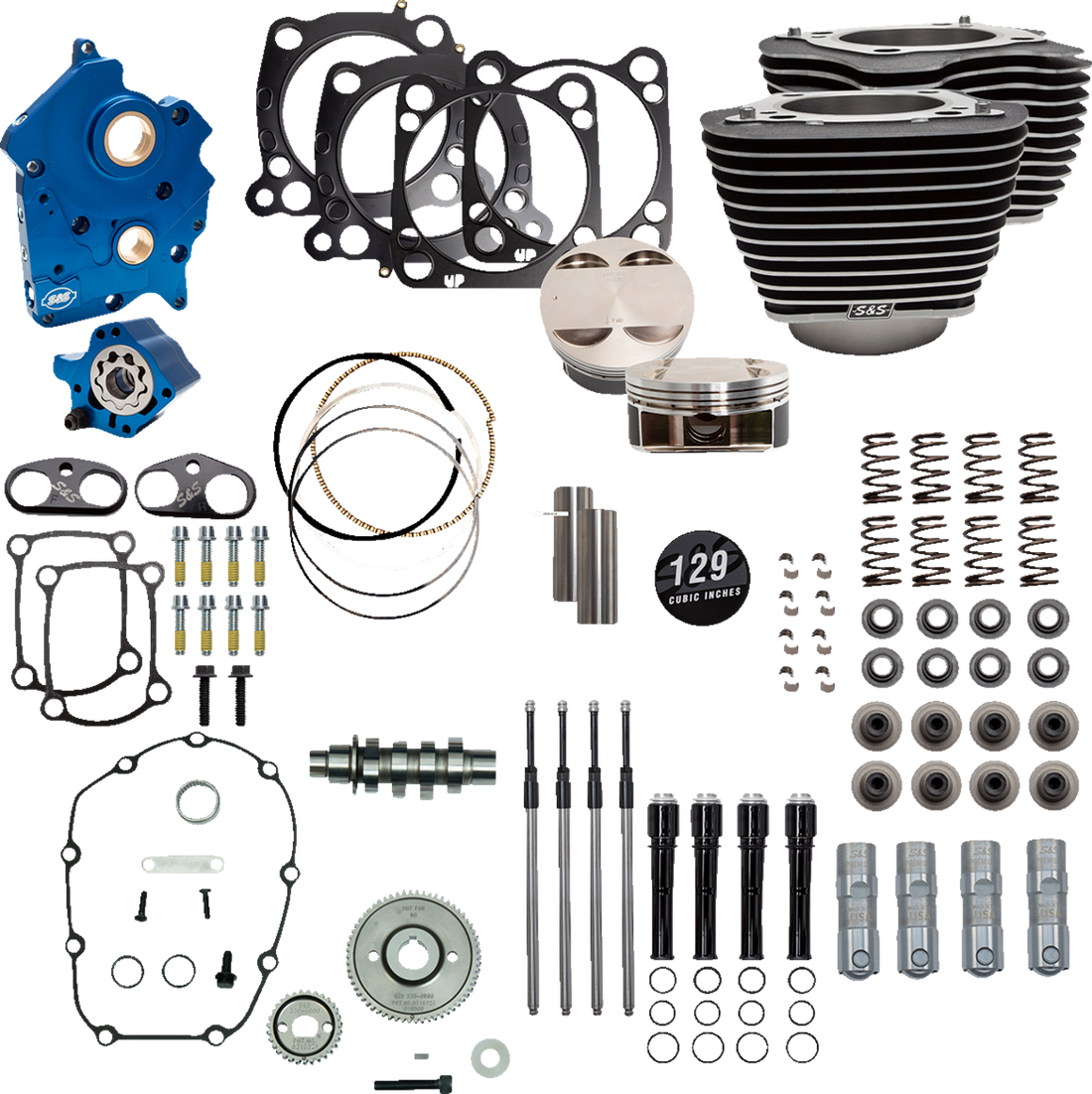 S&S CYCLE 129" Power Package Engine Performance Kit - Gear Drive - Oil Cooled - Highlighted Fins - M8 310-1227