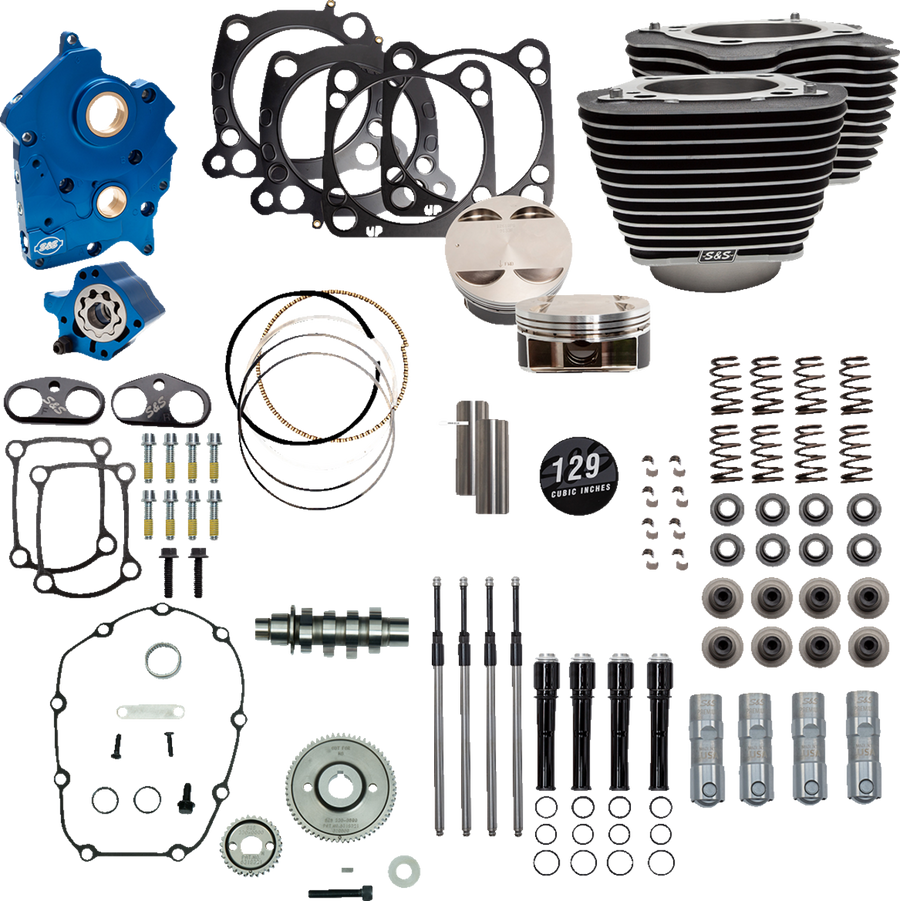 S&S CYCLE 129" Power Package Engine Performance Kit - Gear Drive - Oil Cooled - Highlighted Fins - M8 310-1227