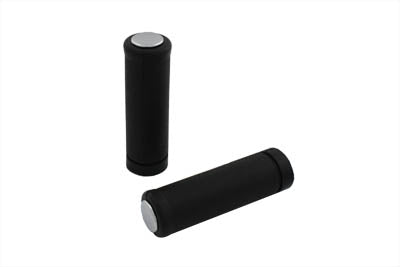 28-0113 - Black Stock Style Grip Set with Chrome Plugs by V-Twin