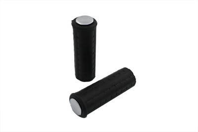 28-0134 - Black Waffle Handlebar Grip Set with Chrome Plugs by V-Twin