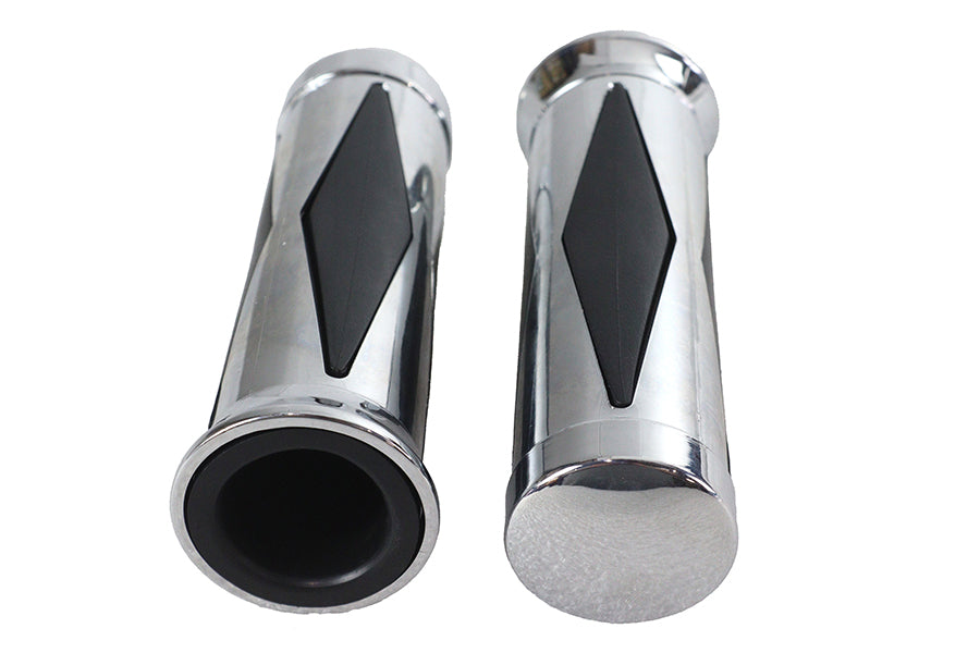 28-0446 - Diamond Style Grip Set with Chrome End Cap by V-Twin