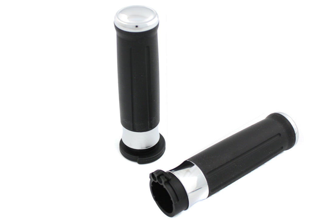 28-0456 - Black Grip Set with Chrome End Caps by V-Twin