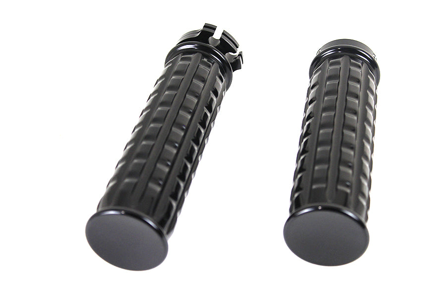 28-0662 - Black Grained Style Handlebar Grip Set by V-Twin