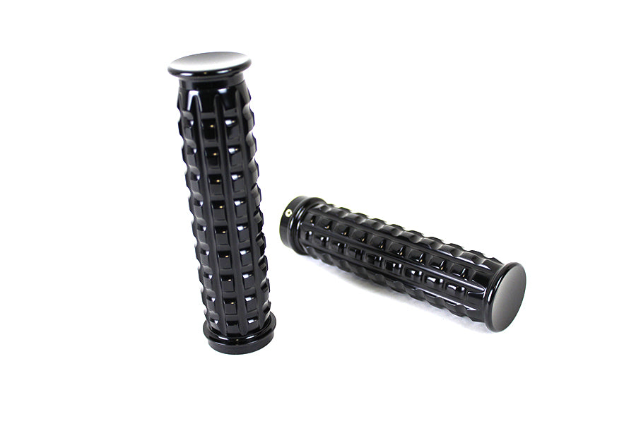 28-0663 - Black Grained Style Handlebar Grip Set by V-Twin