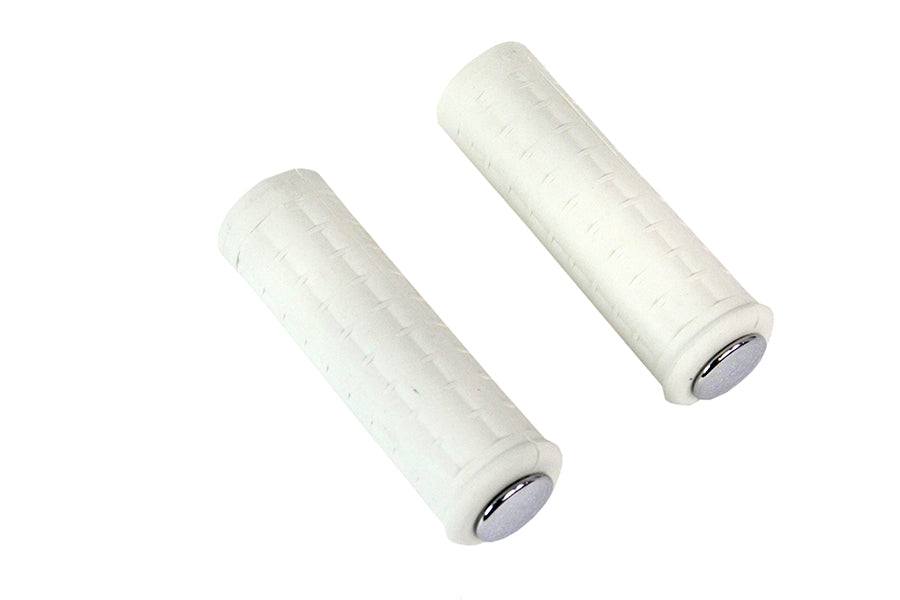 28-0787 - Replica White Waffle Style Grip Set with Chrome Plugs by V-Twin