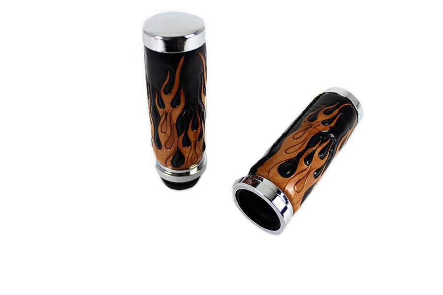 28-0899 - Amber Flame Style Throttle By Wire Grip Set with Chrome Ends by V-Twin