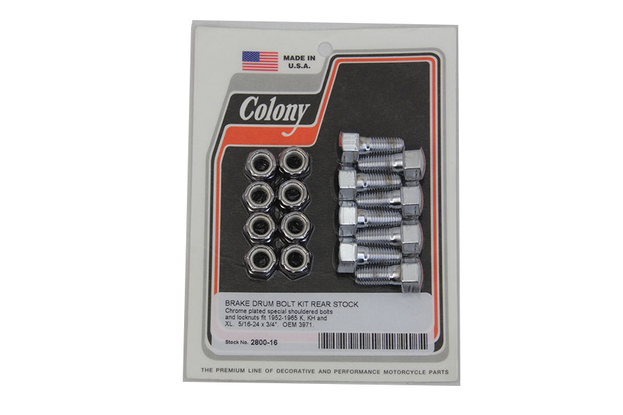 2800-16 - Rear Brake Drum Bolt and Nut Kit Chrome by Colony