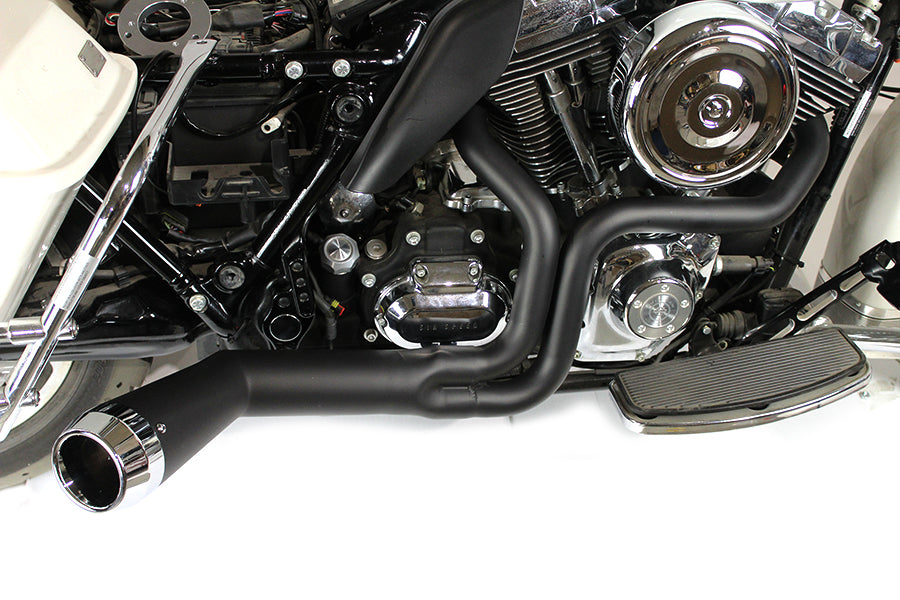 29-0034 - FLT Offset Megaphone 2:1 Exhaust Black with Chrome Tip by V-Twin