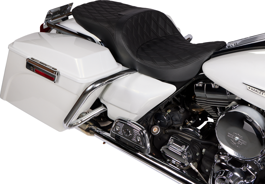 DRAG SPECIALTIES SEATS Freedom Seat - Vinyl - Double Diamond Black Stitch - FLH '97-'07 08011504-4676B