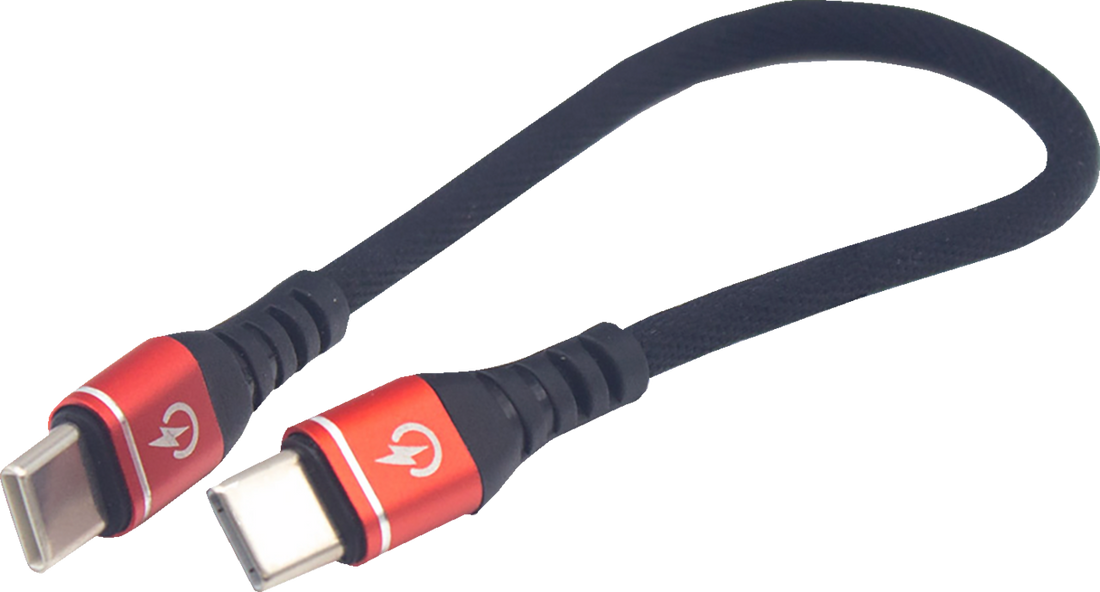 RIDEPOWER Male USB-C to Male USB-C Cable - Phone Charger - Heavy-Duty - 7-1/2" - Black/Red RPUSBCUSBC75