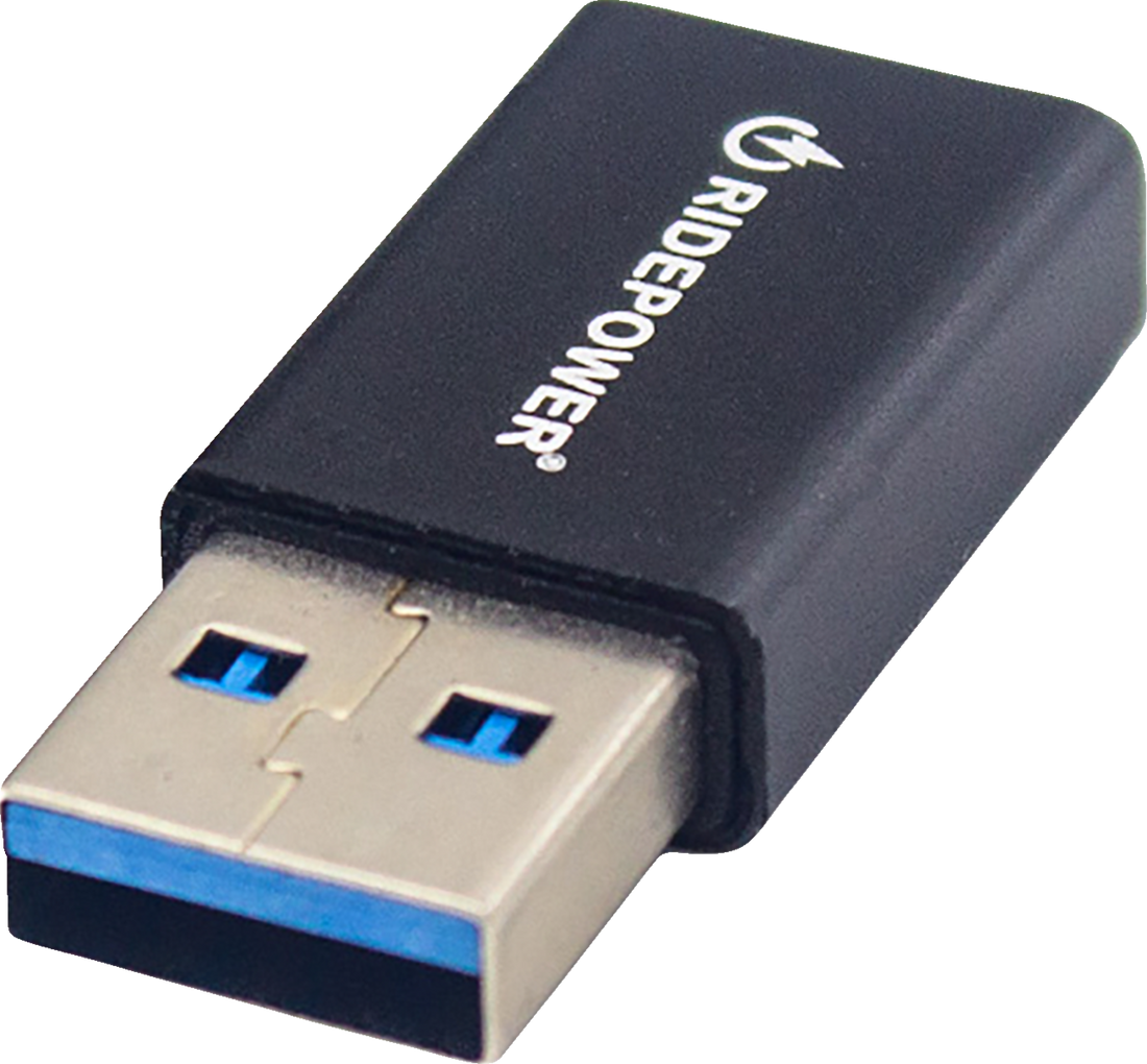RIDEPOWER Male USB to Female USB-C Adapter - Power - Compact - Black RPUSBUSBCADPT