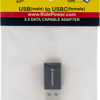 RIDEPOWER Male USB to Female USB-C Adapter - Power - Compact - Black RPUSBUSBCADPT