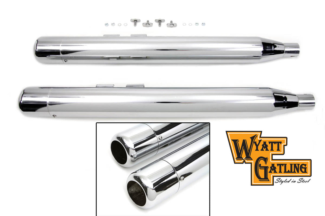 30-0634 - Wyatt Gatling Muffler Set With Chrome Hollow Point End Tips by V-Twin
