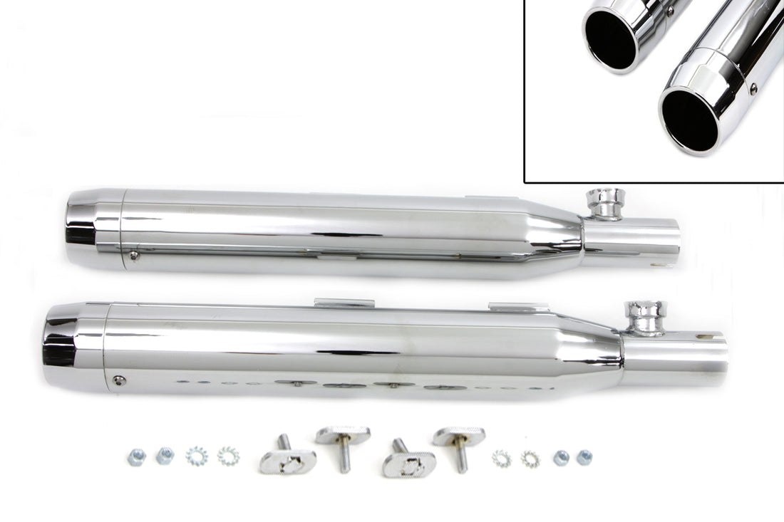 30-1281 - Chrome Slip On Muffler Set With Chrome Tips by V-Twin