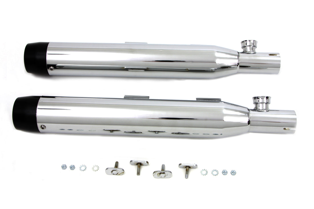 30-1282 - Chrome Slip On Muffler Set With Black Tips by V-Twin